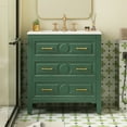 thumbnail image 3 of 30'' Bathroom Vanity with Ceramic Sink Combo, Free Standing Single Vanity Set with 3 Drawers, Solid Wood Frame Bathroom Storage Cabinet, Green, 3 of 10