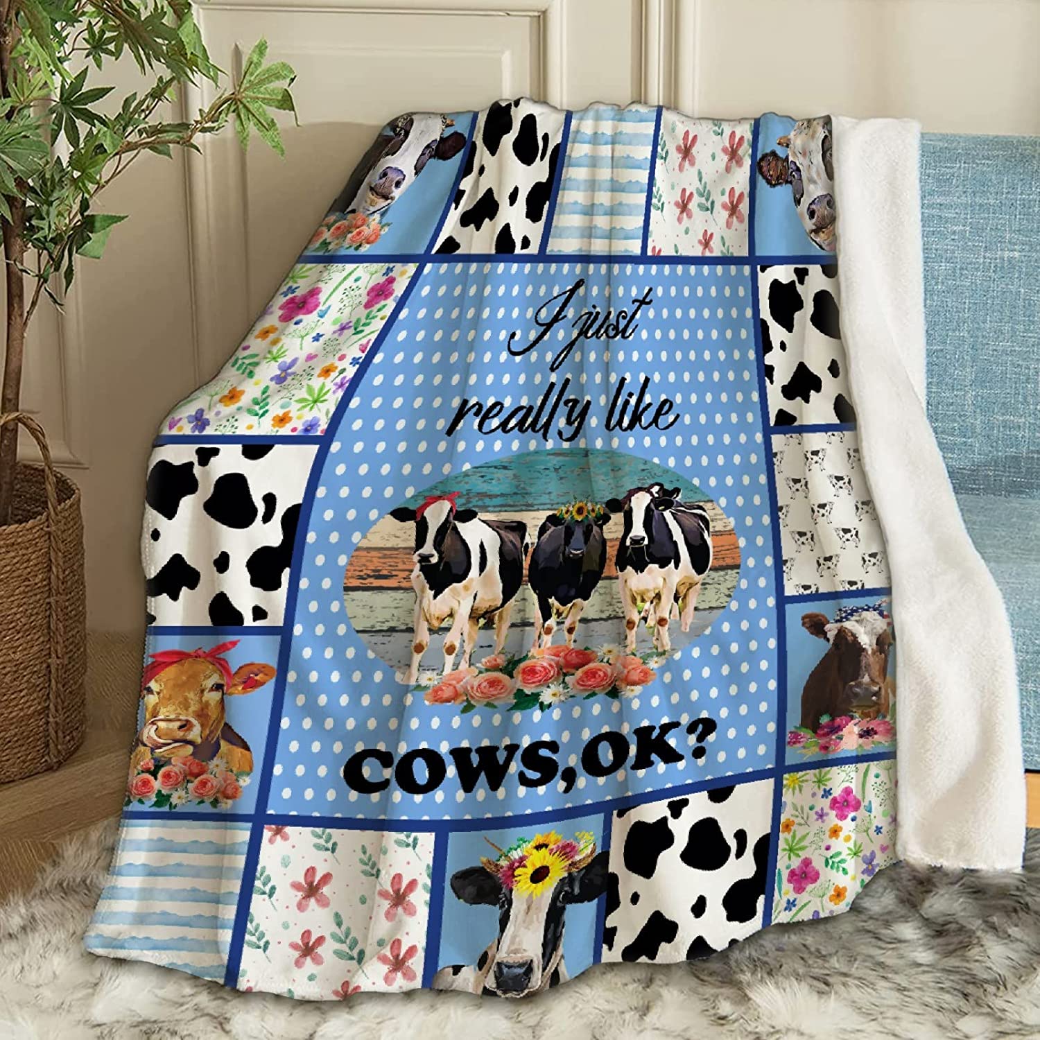 Cow Blanket I Just Really Like Cows Throw Blanket Fannel Fleece