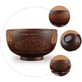 thumbnail image 3 of MasteelfCA 1PC Wooden Bowl Vintage Style Carving Pattern Salad Rice Bowl Soup Bowl, 3 of 8