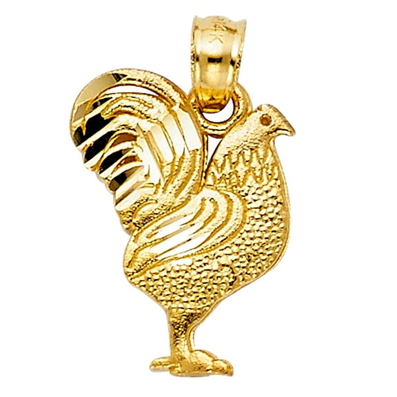 14k Yellow Gold Feathered Gamecock 3D Precision-Cut Farmhouse Rooster Pendant Jewelry Female Unisex