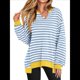thumbnail image 1 of Sudaderas Oversize para Mujer, Camisetas de Larga con Cuello en V, Jersey Holgado, Atuendo de Otoño 2025. Rayas Azul L, 1 of 8