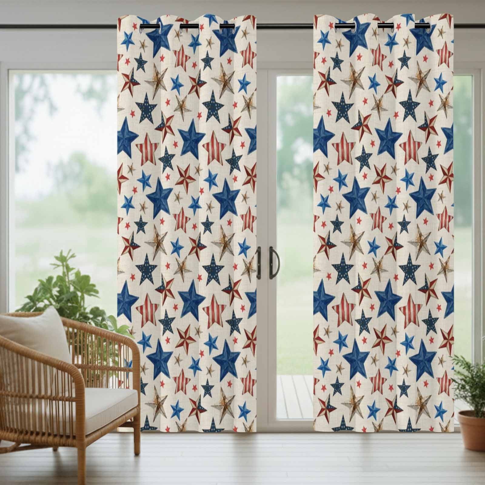 4th of July Outdoor Curtains for Patio, Mottled Usa Flag Striped Stars Memorial Day Linen Sunshade Privacy Drapes Grommet Waterproof Outside Curtains for Porch/Cabana/Balcony 54"x 108", 1 Panel