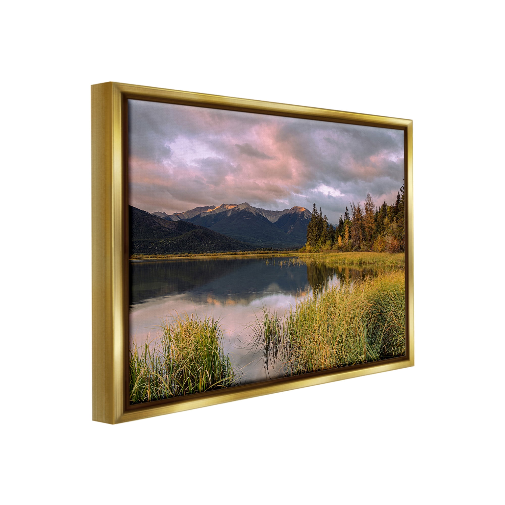 Stupell Industries Lake's Edge Landscape Landscape Photography Gold Floater Framed Canvas Art Print Wall Art, 31 x 25