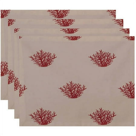

Simply Daisy 18 x 14 Coral Corral Coastal Print Placemats Set of 4