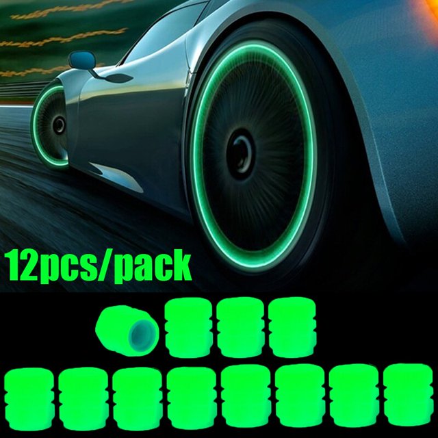 Tapas de válvula luminosas fluorescentes brillantes para coche, motocicleta, bicicleta, rueda, Cubo de neumático, tapas de vástago de válvula luminosa, decoraciones
