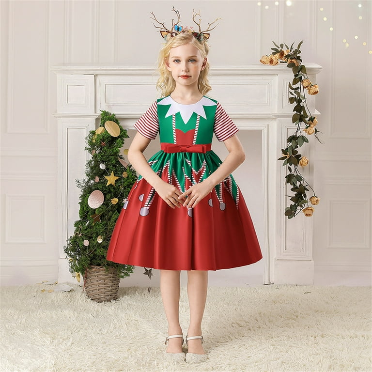 HAWEE Christmas Party Princess Long Dresses for Girls Cute Cartoon Santa Claus Snowflake Dress Frocks Walmart