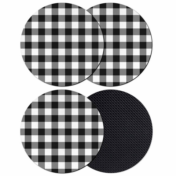 Farmhouse Vintage Coasters for Drinks,Absorbent Non Slip Rubber Drink Coasters Set of 4 for Cup,Table,Bar,Home Decor, Gingham Checkered Texture Black White
