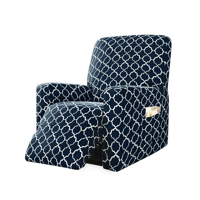 Protecteur de Meuble 4 Pcs, Étui Inclinable à Carreaux Rayés avec Poches, Housse de Fauteuil Inclinable 1 Place avec Bas Élastique