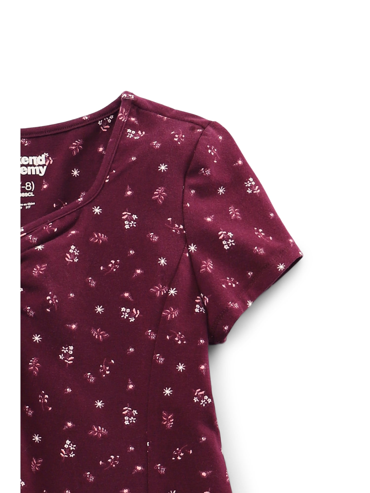 Weekend Academy Girls Short Sleeve Knit Ruched Neck Dress, Sizes 4-18