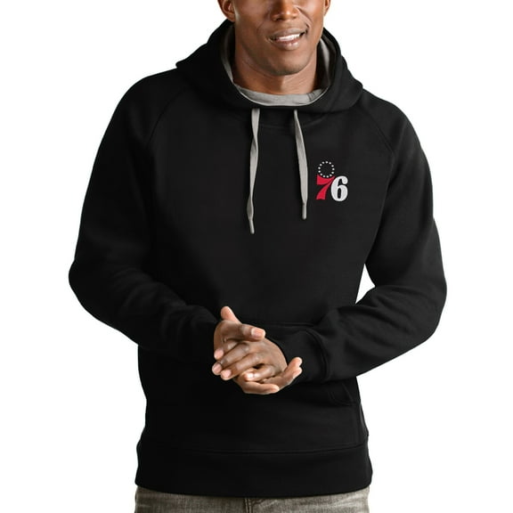 Men's Antigua Black Philadelphia 76ers Victory Pullover Hoodie