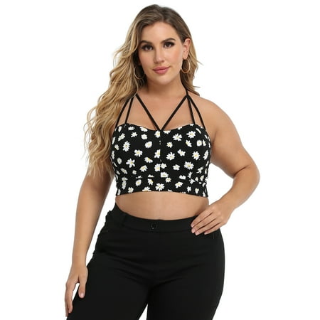 

HDE Women s Plus Size Spaghetti Strap Cami Bralette Bustier Crop Top Daisy - 1X