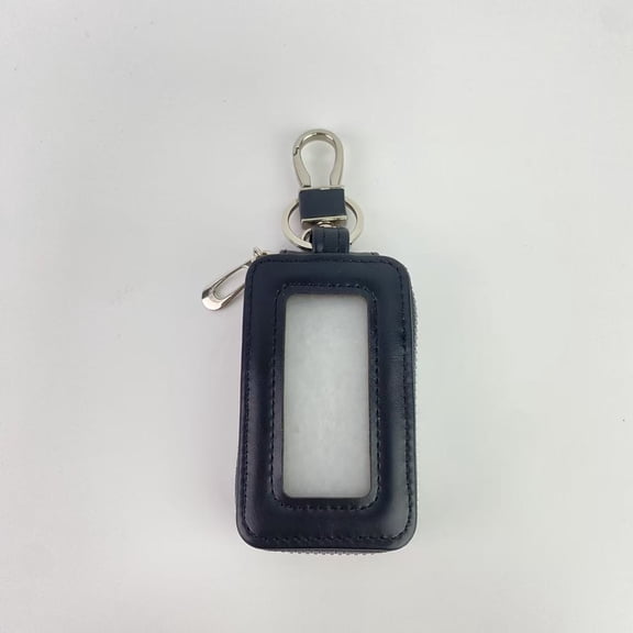 ZJFUZL Key bags,Car Key case,Genuine Leather Car Key Chain Keychain Holder Metal Hook and Keyring Zipper Bag for Remote Key Fob - Black