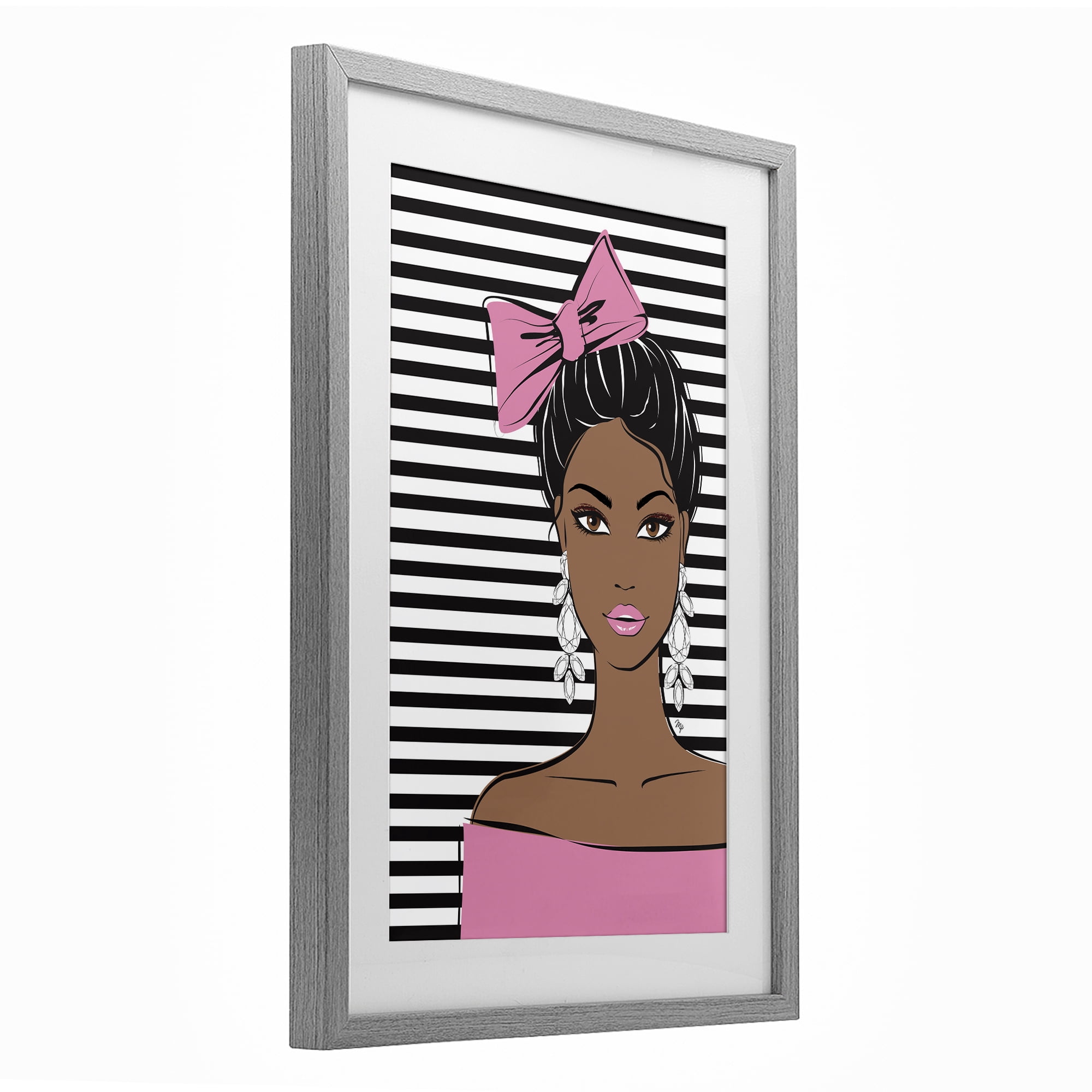 Stupell Industries Girl with Bow & Jewel Earrings Gray Framed Print Under Glass, design by Martina Pavlova