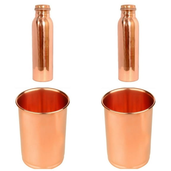 Nirmal Ganga Copper Bottle for Water 1 Lit(pack of 2) & Glass 250 ML(pack of 2)|| set of 4