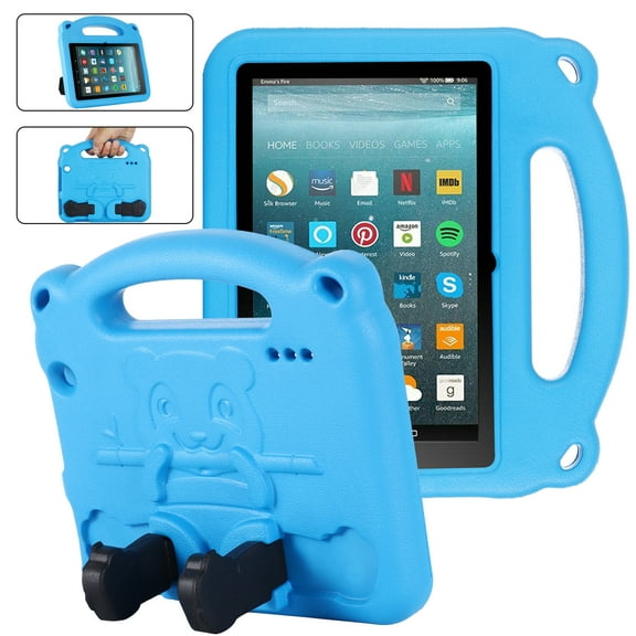 SaniMore for ALL-New Fire 7 2022 Lightweight Kids Case, EVA Foam Case with Holder & Foldable Panda Kickstand Shockproof Protective Case for ALL-New Fire 7 7" Boys Girls, Blue