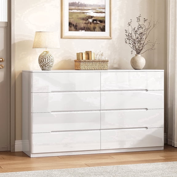 47" White Fluted 8-Drawer Dresser - Modern Chest for Bedroom, Living Room & Entryway