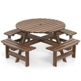 thumbnail image 2 of Costway 8-Person Round Picnic Table Set with 4 Built-in Benches 2" Umbrella Hole, Brown, 2 of 10