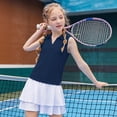 thumbnail image 2 of lnmuld Girls Solid Color Sleeveless V-Neck Polo Shirt Color:Navy,Size:11-12 Years, 2 of 6