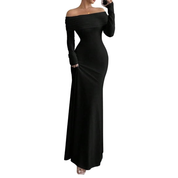Aellinatey Women's Long Sleeve Off The Shoulder Bodycon Dress Elegant Maxi Dress Cocktail Prom Dresses