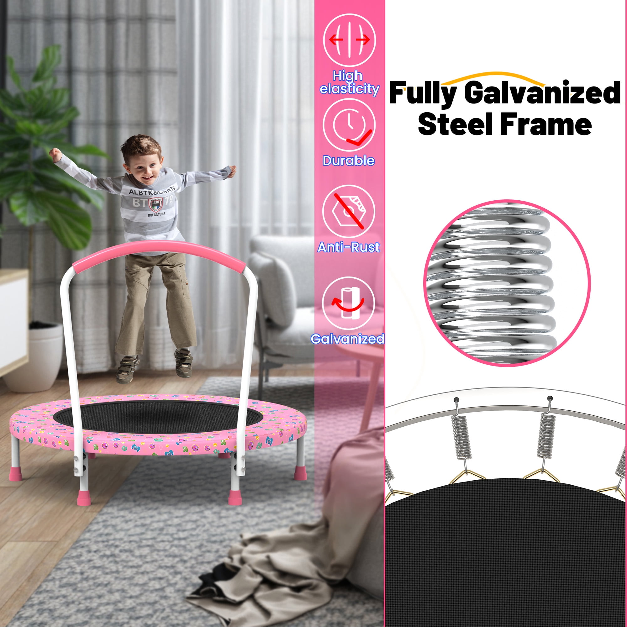 Mersco 36" Trampoline for Kids Indoor Trampoline with Handle for 2+ Years Kids