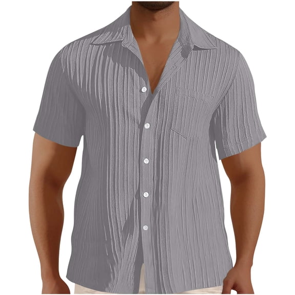 Mens Short Sleeve Shirts, Men's Casual Button Down Shirts - Short Sleeve Summer Textured Beach Wrinkle-Free Shirts