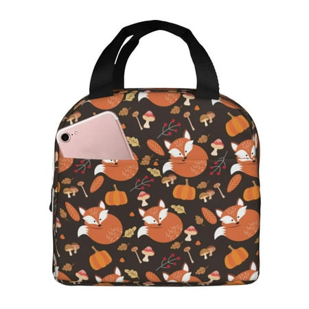 Insulated Lunch Bag for Women Men - Fall Leaf Mushroom Fox Leakproof Cooler Lunch Box for Women Men  Lunch Tote Bags for Work School Picnic Travel