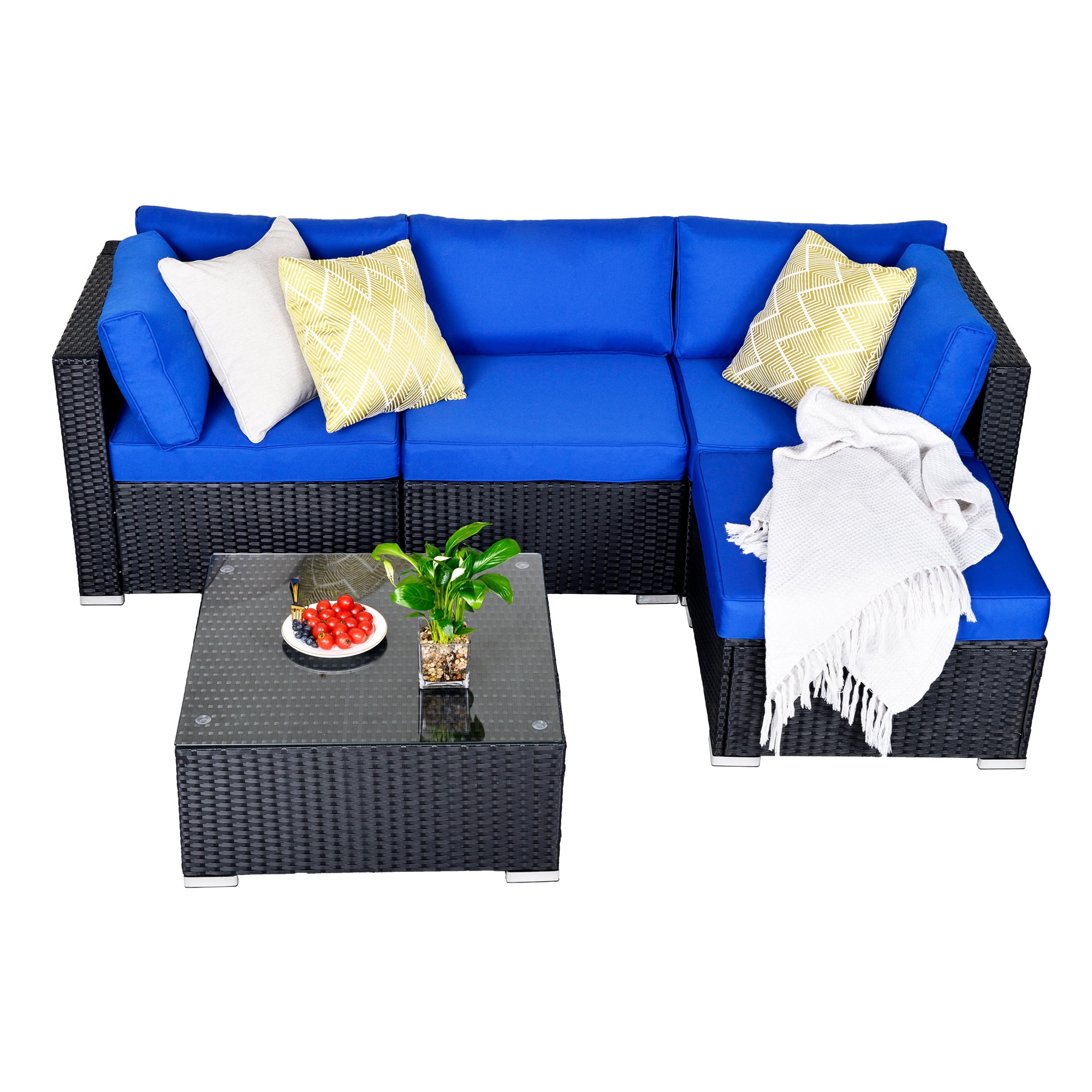 Cozyhom 5 Pieces Patio Furniture Sectional Sets Outdoor Manual Weaving