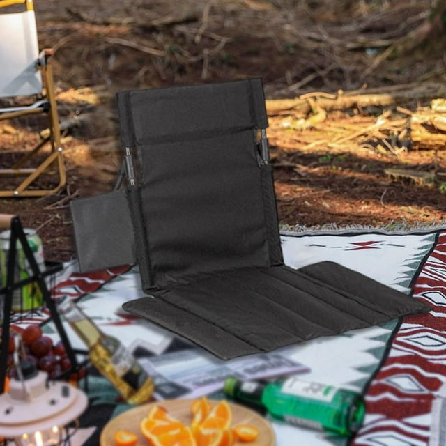 Silla de camping al aire libre con respaldo de suelo y bolsa de transporte, cojín acolchado Negro