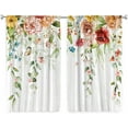 thumbnail image 4 of Watercolor Floral Kitchen Curtains 27.5Wx36H Inch Rod Pocket Colorful Wild Flower Cafe Curtains Rustic Leaves Plants Spring Botanical Farmhouse Wooden Bathroom Window Curtain Fabric 2 Panels, 4 of 5