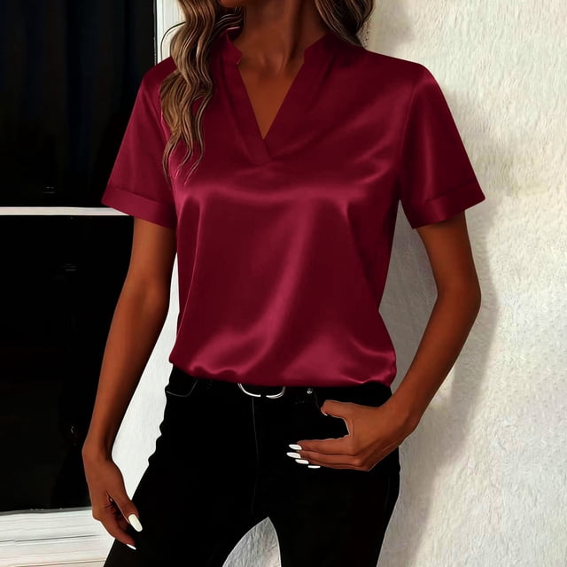 LVHAOGJOB T-Shirts d'Été pour Femmes à Col en V Chemises à Manches Courtes Hauts pour Femmes Tunique