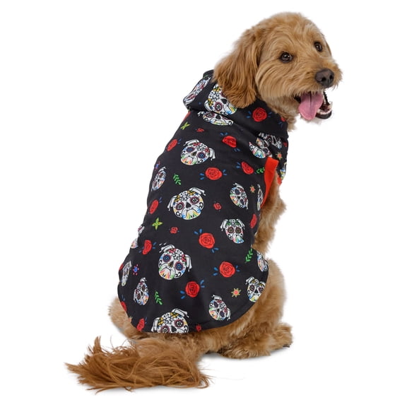 Vibrant Life Halloween Hoodie for Dogs, Day of the Dead, Black, M