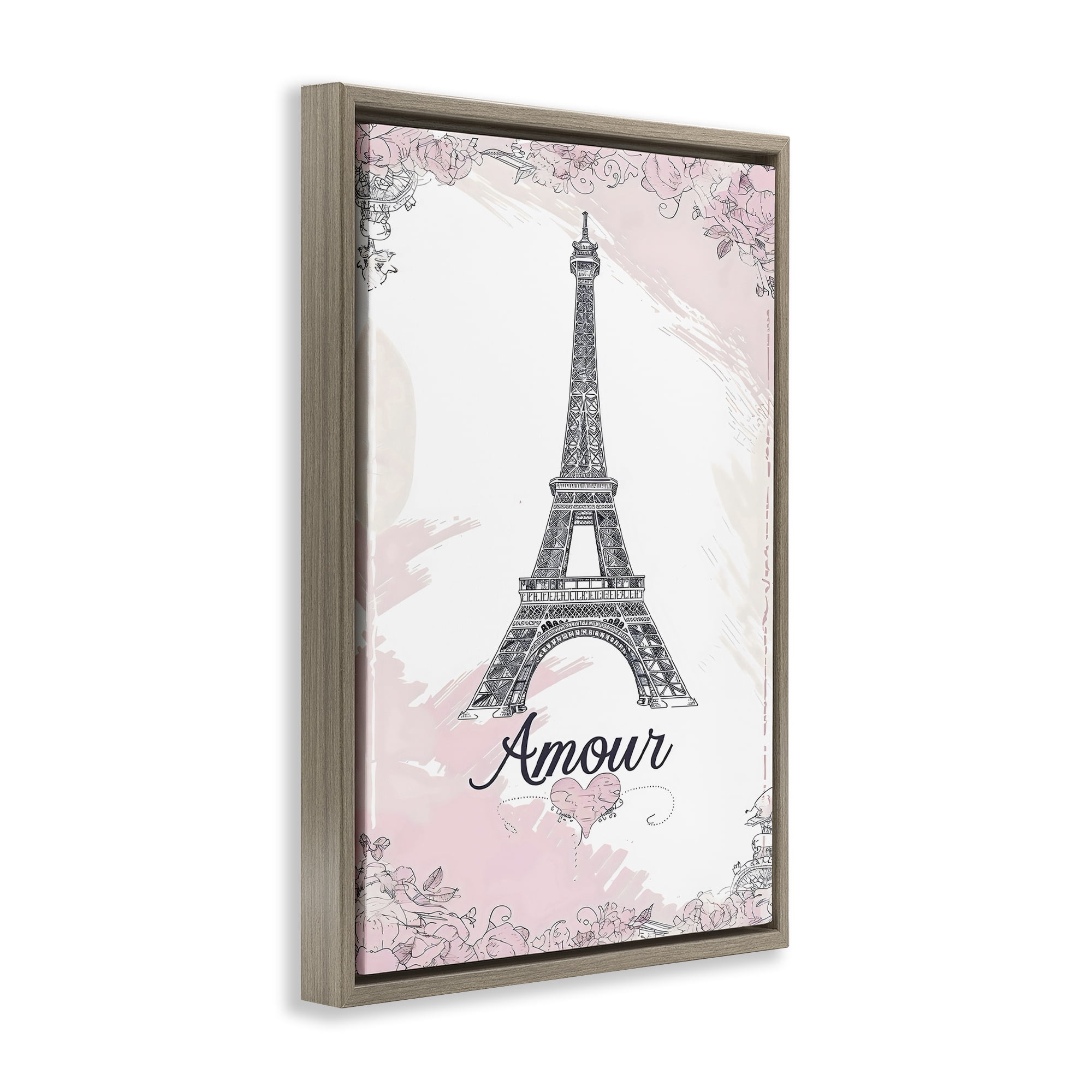 Stupell Industries Amour Vintage Eiffel Tower Brown Framed Floater Canvas Wall Art, design by Creative Studio