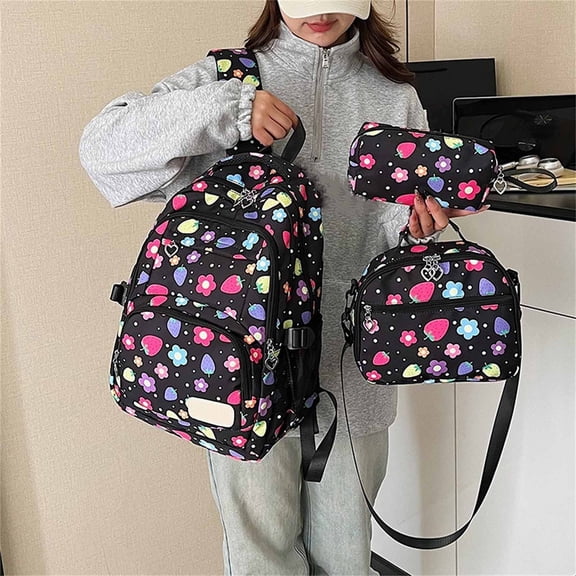 Large Capacity Backpack with Lunch Box Set, Cute Floral Backpack 3-in-1 Lightweight Lunch Bag and Pouch 2026 Back to School Backpack