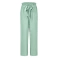 thumbnail image 7 of Huowey Womens Pants Solid Color High Waist Wide Leg Loose Lace Up Casual Pants Straight Leg Pants, 7 of 7