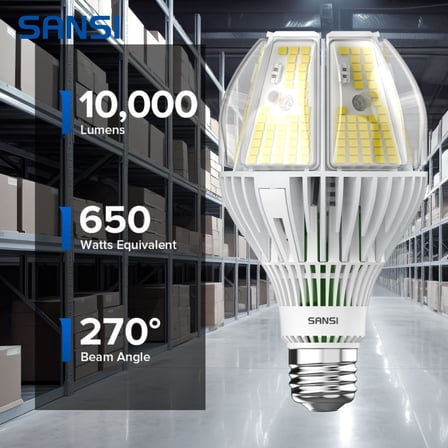 SANSI LED Light Bulb 10,000LM 5000K 650W Equiv. Garage Warehouse Safe Daylight