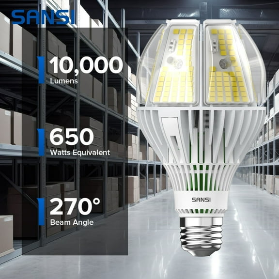 SANSI LED Light Bulb 10,000LM 5000K 650W Equiv. Garage Warehouse Safe Daylight