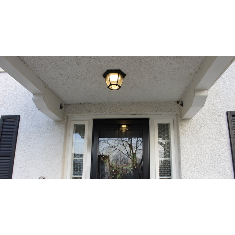 Design House Canterbury II LED Outdoor Ceiling Light – 10.8" Wide, Textured Black, Clear Beveled Glass, 22.5W 1200 Lumens, Damp Rated, 10-Year Warranty