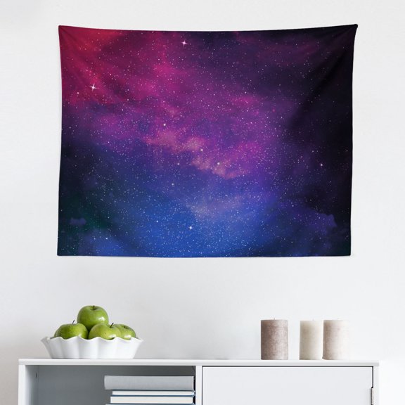 Galaxy Tapestry, Nebula Gas Cloud Image Vivid Starfield Cloud Starry Deep Outer Space Print, Fabric Wall Hanging Decor for Bedroom Living Room Dorm, 2 Sizes, Black Purple Yellow, by Ambesonne