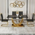thumbnail image 6 of SUDICA 63" Rectangular Black Faux Marble Tempered Glass Dining Table Set with Gold Metal Base and 4 PU Leather Chairs for Dining Room, 6 of 7
