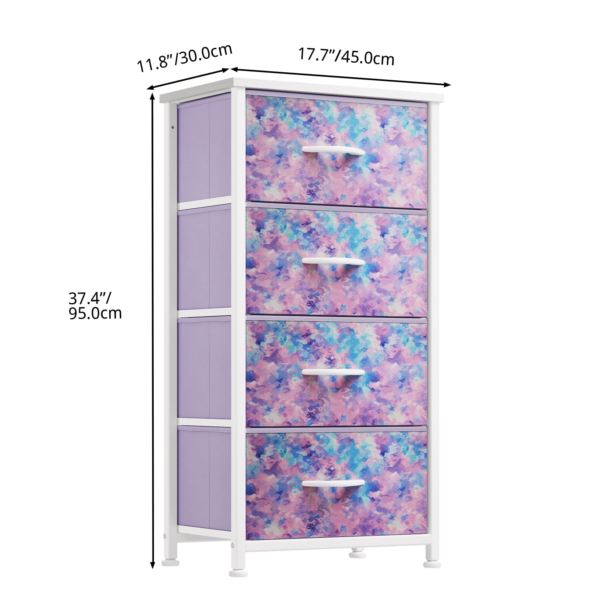 Uforic 4 Drawer Dresser Fabric Chest of Drawers Furniture Storage Organizer for Living Room,,Hallway, Tie-dye Purple