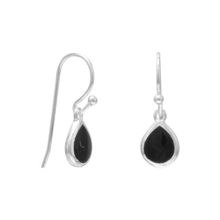 - Ster. Silver Pear Inlay Black Onyx French Wire Earrings Height Is 21mm Approx 7.5mm Black Onyx Drop
