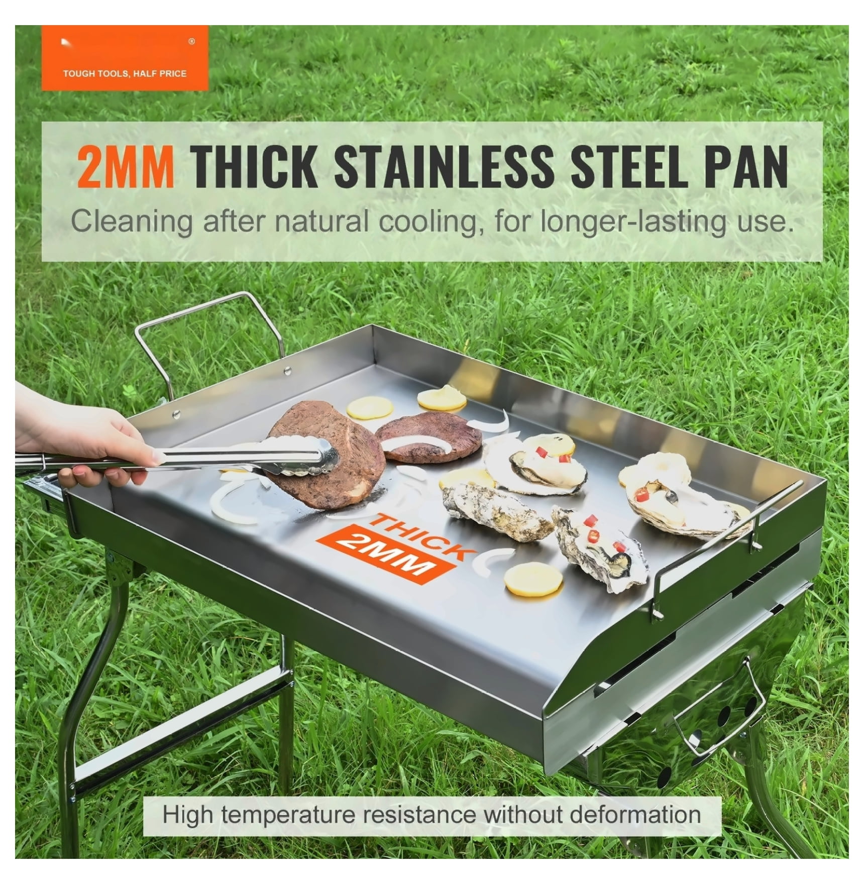 Stovetop Griddle 23.5x16 Inch, Stainless Steel Double Burner Griddle Pan, Non-Stick Family Cookware with Handles, Oil Groove for Gas Grills, BBQ