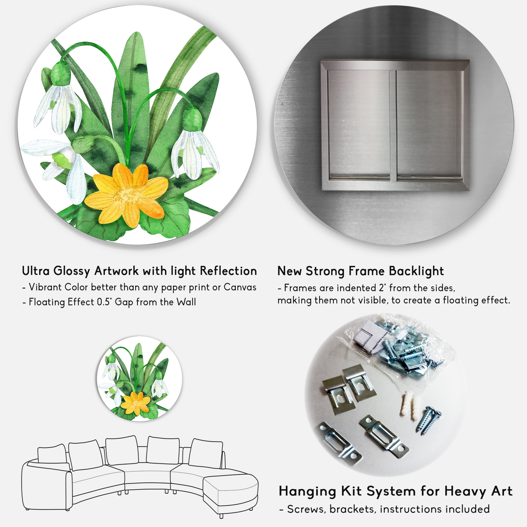 Designart 'Snowdrops and Yellow Erantis VIntage Flowers' Traditional Circle Metal Wall Art 23x23 - Disc of 23