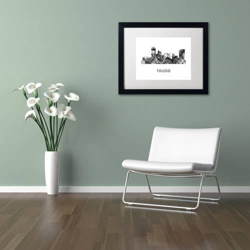 Trademark Fine Art 'Toledo Skyline WB-BW' Canvas Art by Marlene Watson, White Matte, Black Frame