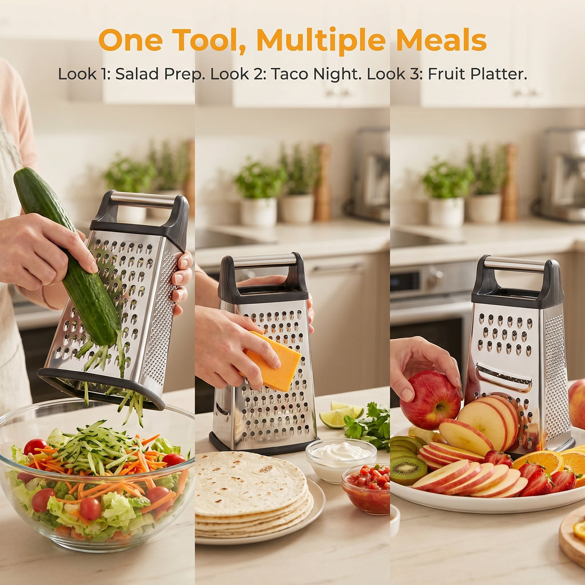 Unique Bargains 4-Sided Box Stainless Steel Mandoline Slicer with Non-Slip Base 6.3"x11.8"
