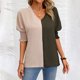 thumbnail image 1 of Fiudx Ofertas Relámpago Top de Bloques de Color con Cuello En V, Informal, Suelto, con Mangas Anudadas para Mujer, 1 of 4