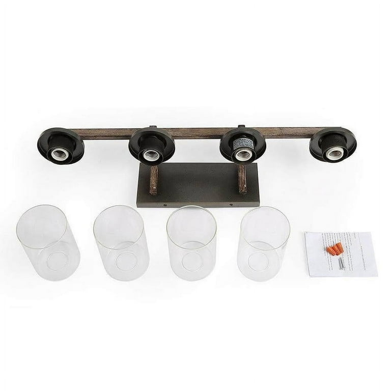 LNC 4-Light Black Cylinder Clear Glass Modern Farmhouse Wood