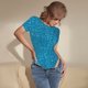 thumbnail image 3 of Balery Blue Glitter Body de cuello redondo de manga corta para mujer Tops de manga corta Tops básicos-XX-Large, 3 of 7