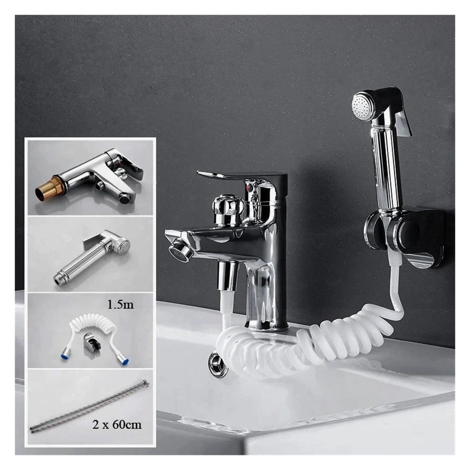 Bathroom Basin 2 In 1 Faucet, Brass Handheld Toilet Bidet Faucets, Sprayer Cold And Hot Water Mixer Bathtub Tap With Shower Set