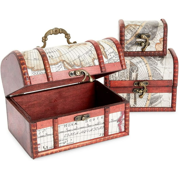 Okuna Outpost Set Of 3 World Map Wooden Keepsake Treasure Storage Chest Trunk Jewelry Boxes 3 Sizes Walmart Com Walmart Com